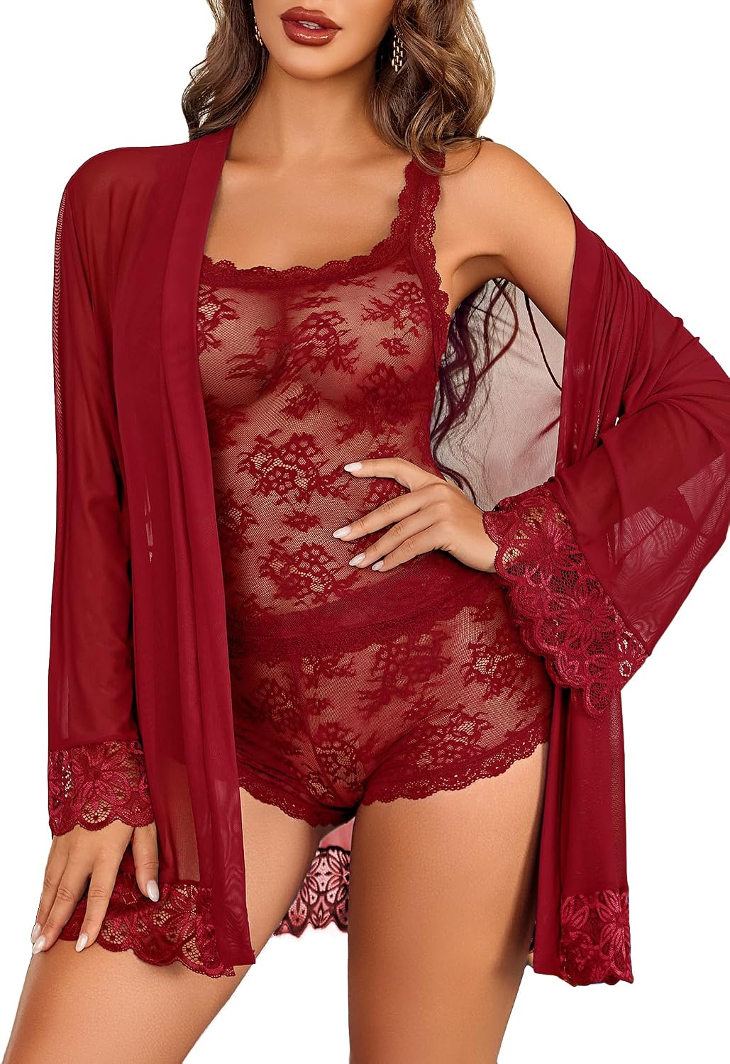 Black Lace Cami Robe Set - Image 9