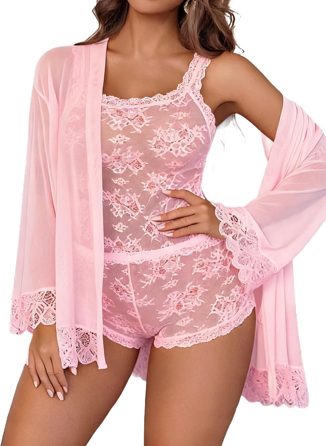 Black Lace Cami Robe Set - Image 8