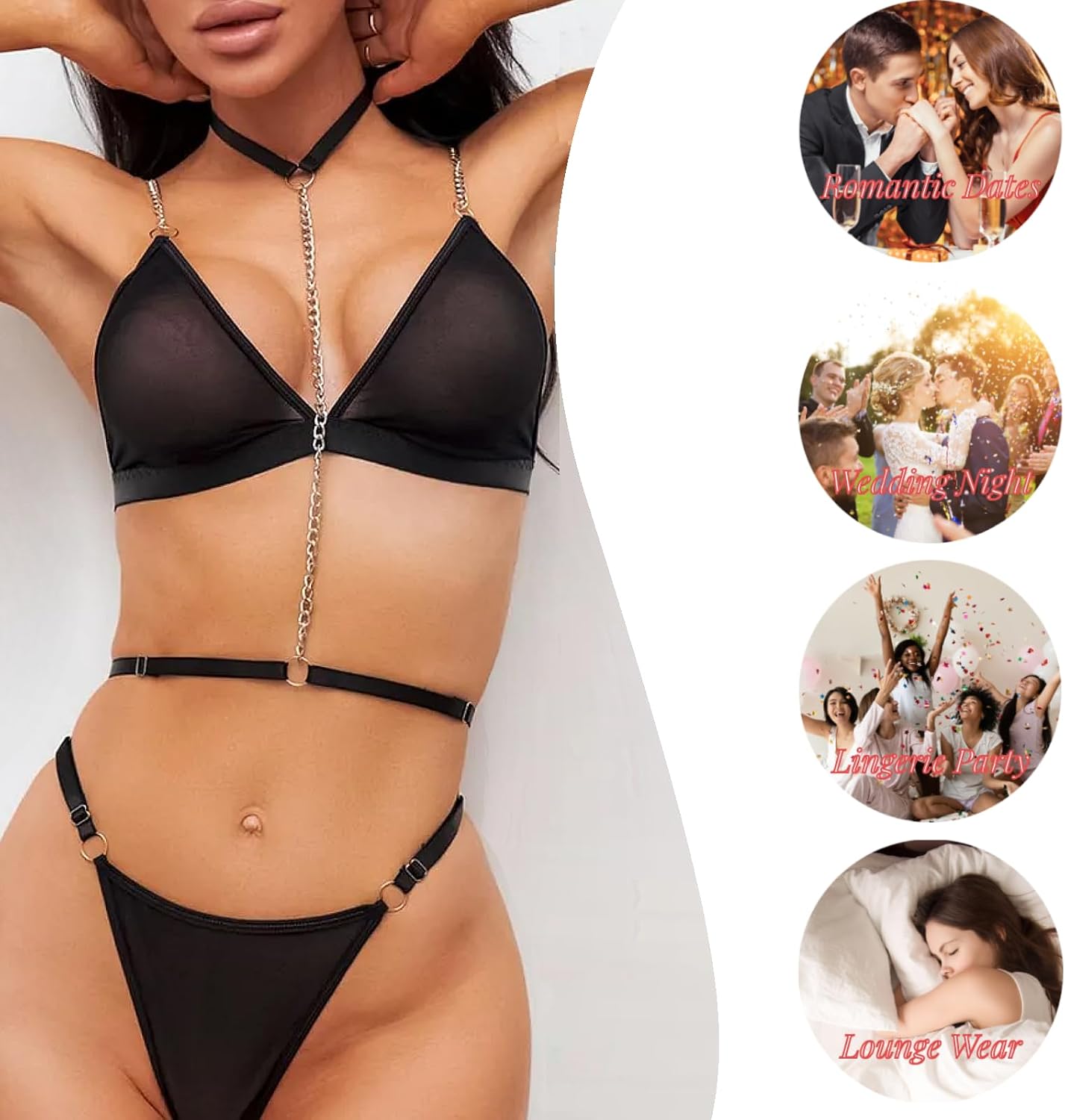 Black Sheer Mesh Lingerie Set with Chains - Image 7
