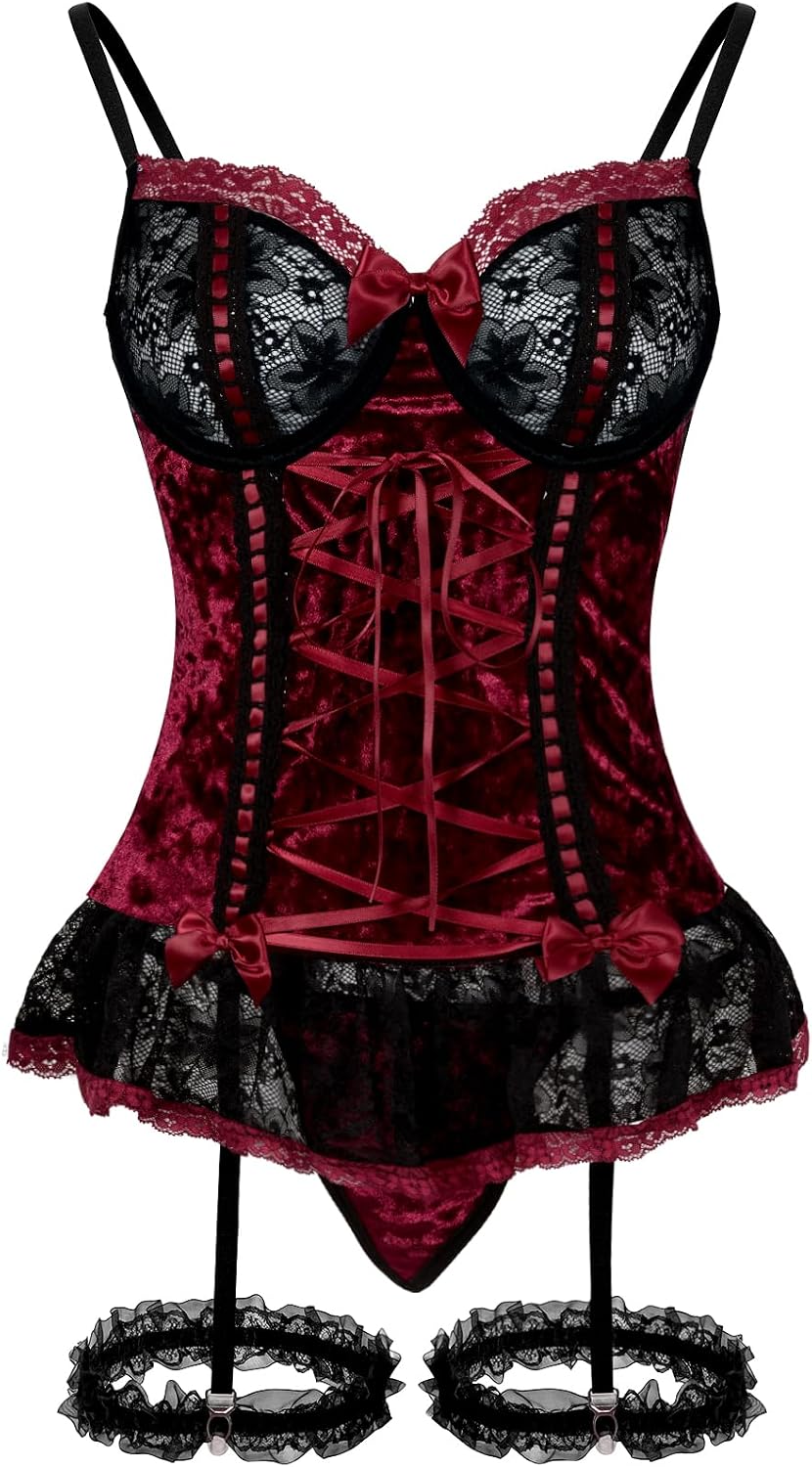 Black Red Lace Corset Set - Image 18