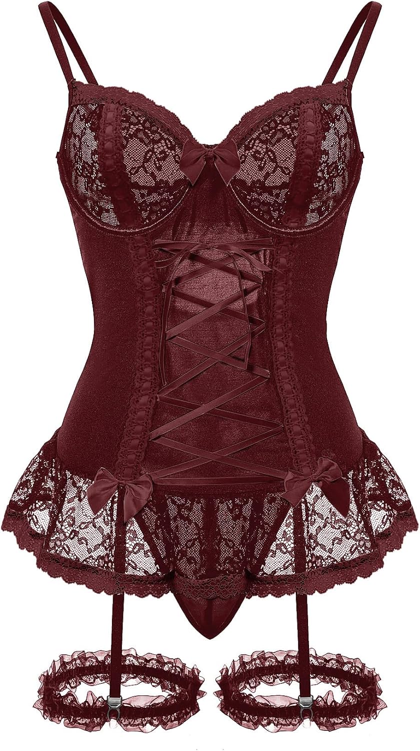 Black Red Lace Corset Set - Image 17