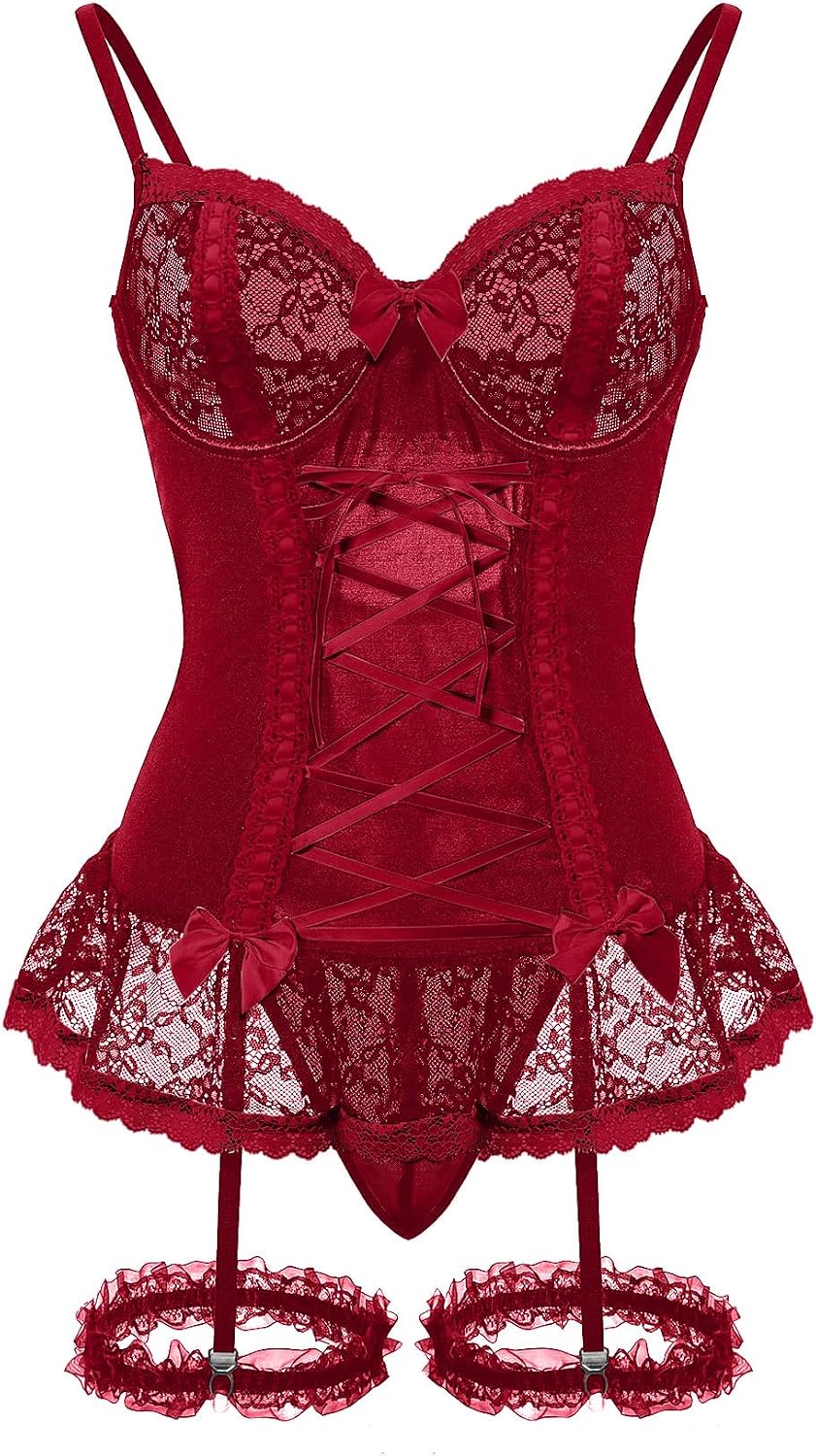 Black Red Lace Corset Set - Image 24