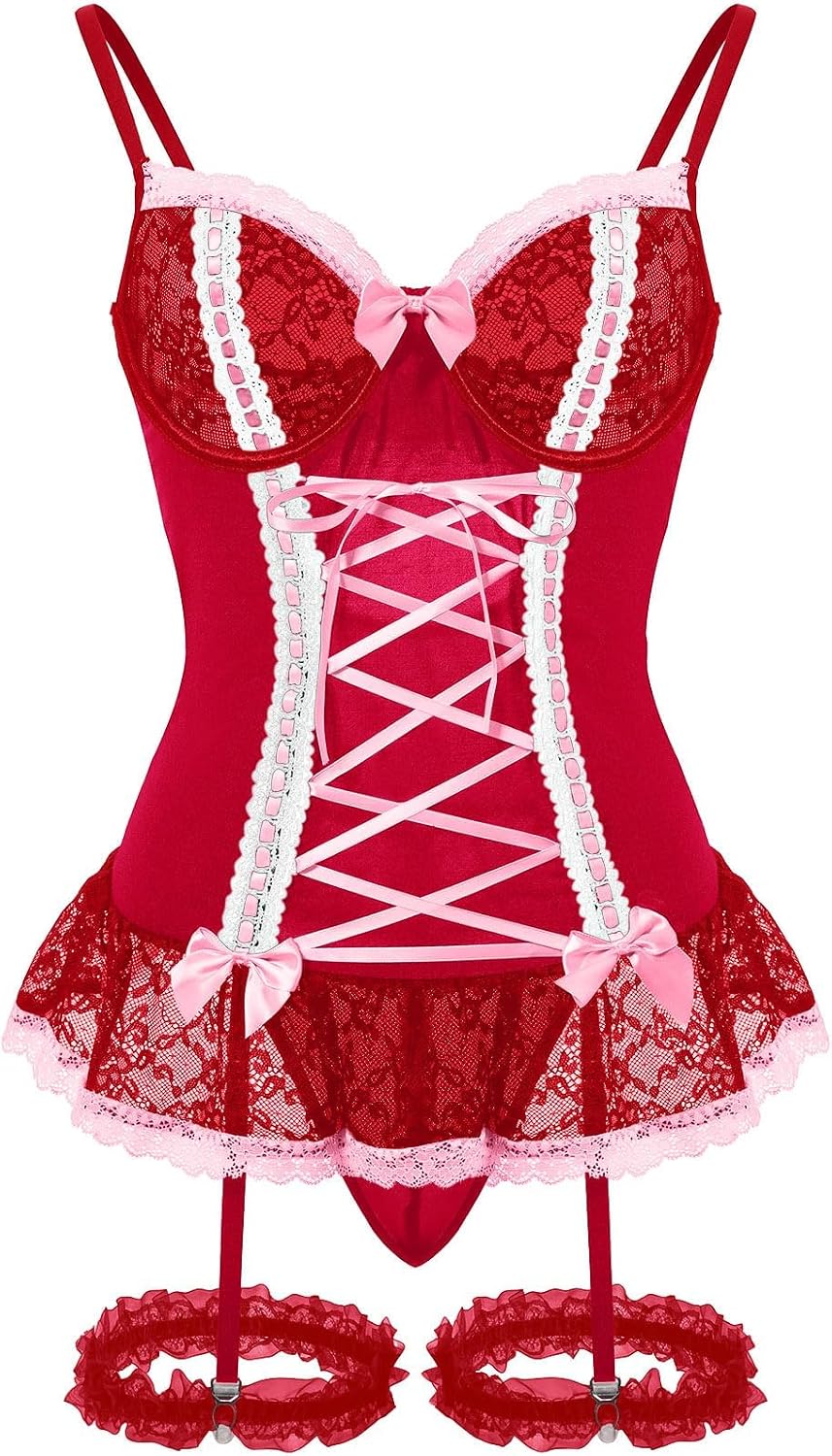 Black Red Lace Corset Set - Image 14