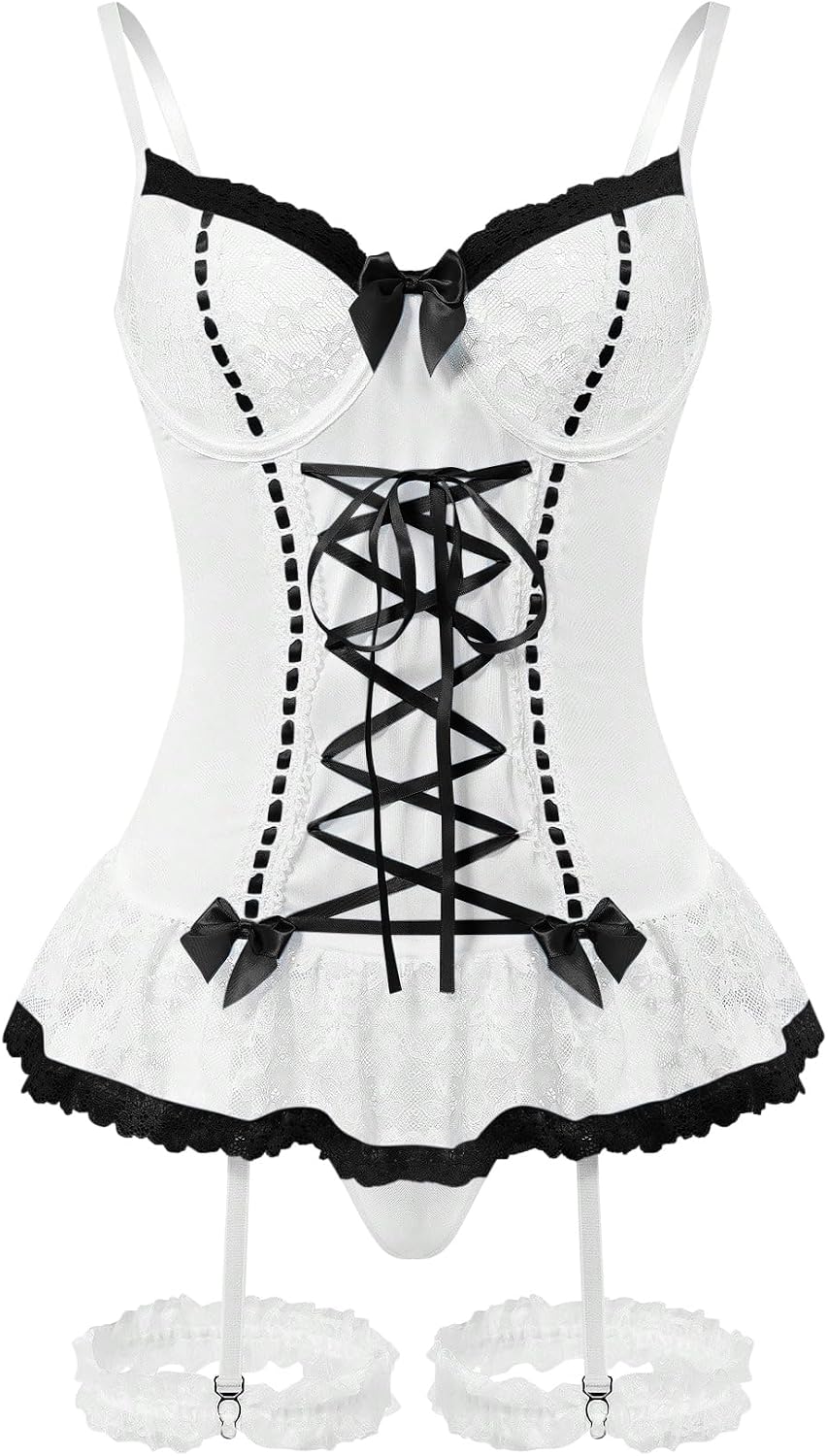 Black Red Lace Corset Set - Image 21