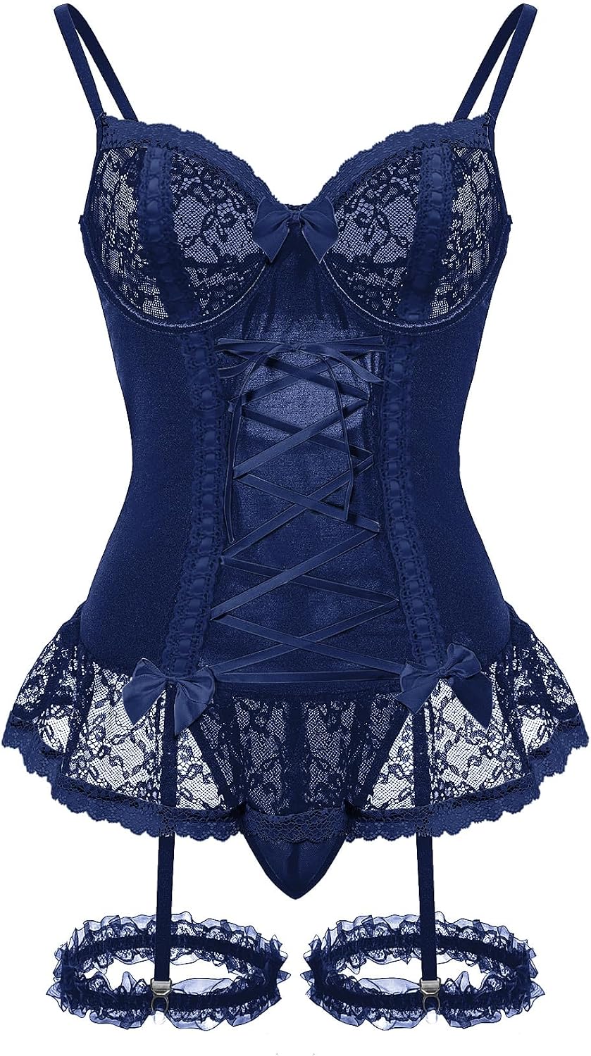 Black Red Lace Corset Set - Image 25