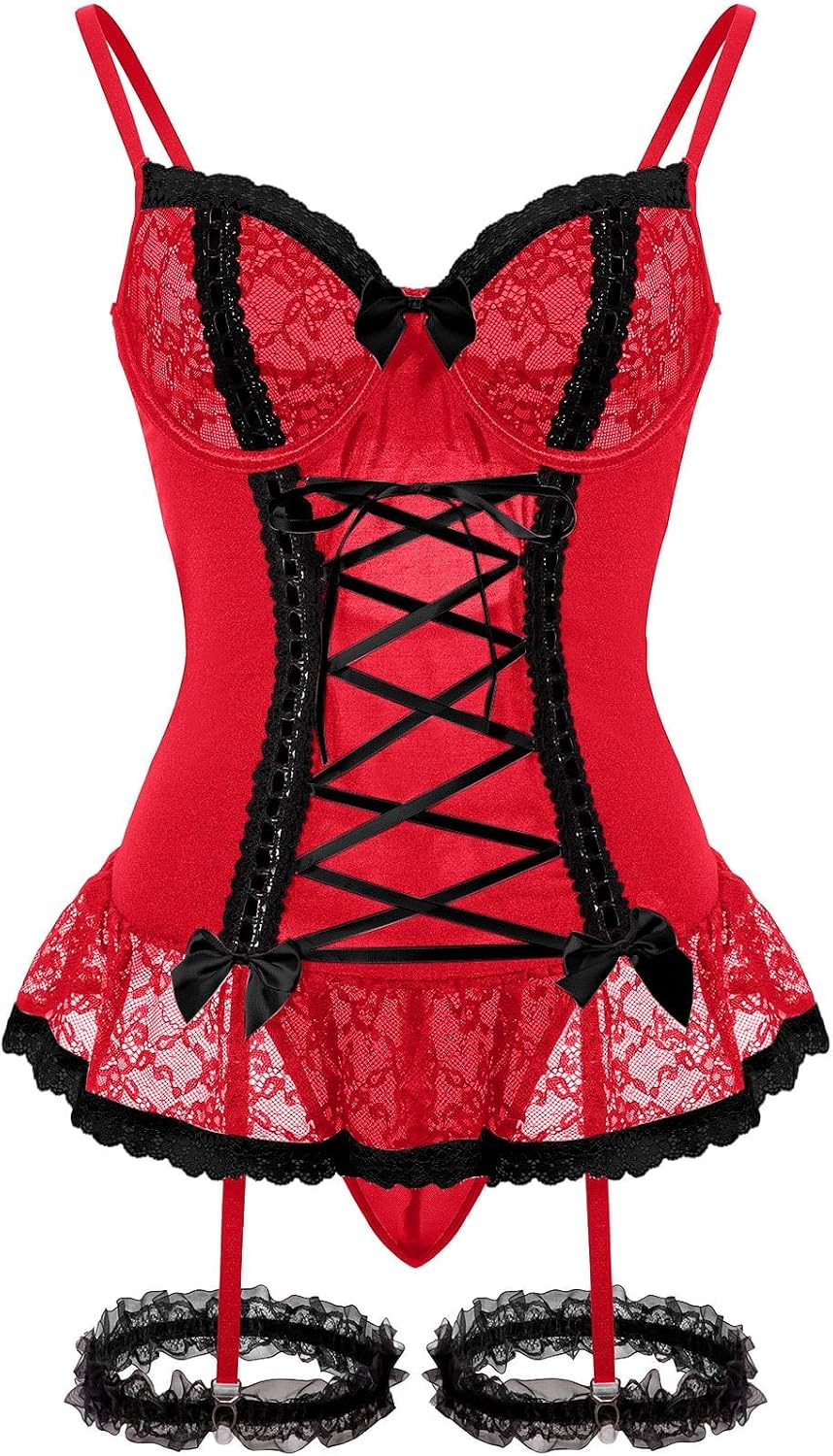 Black Red Lace Corset Set - Image 9