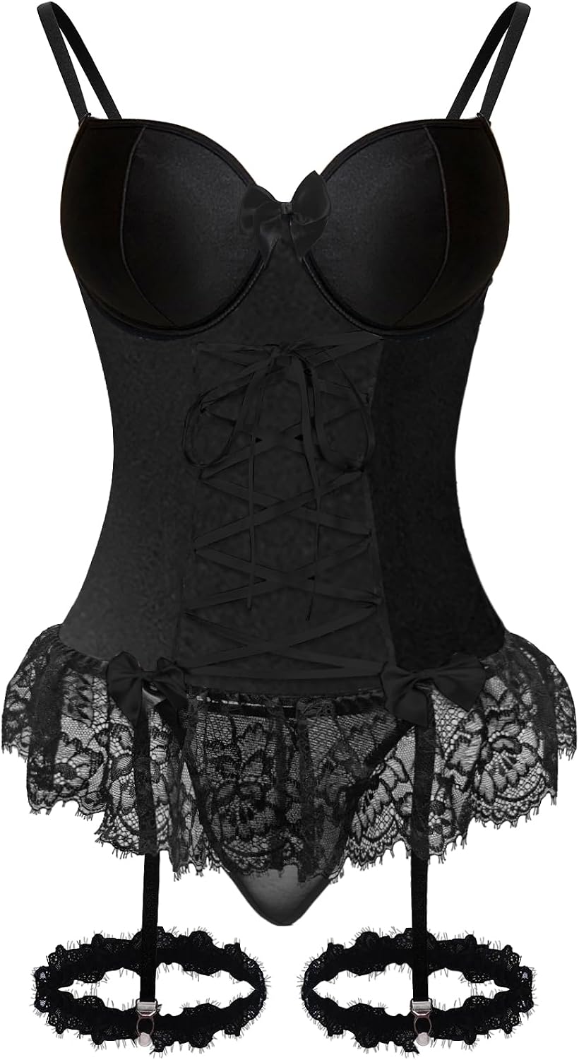 Black Red Lace Corset Set - Image 20