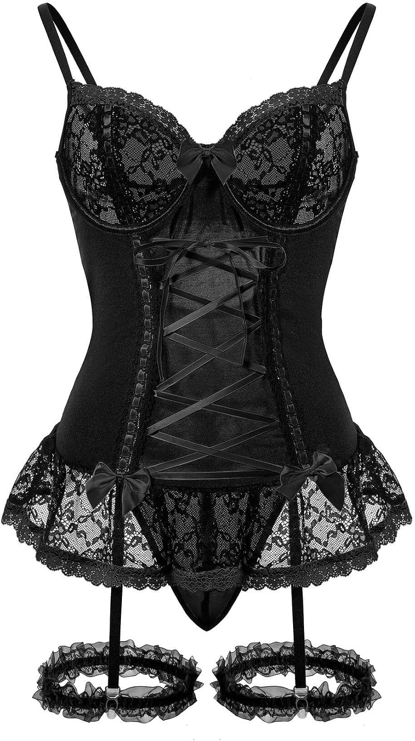 Black Red Lace Corset Set - Image 7