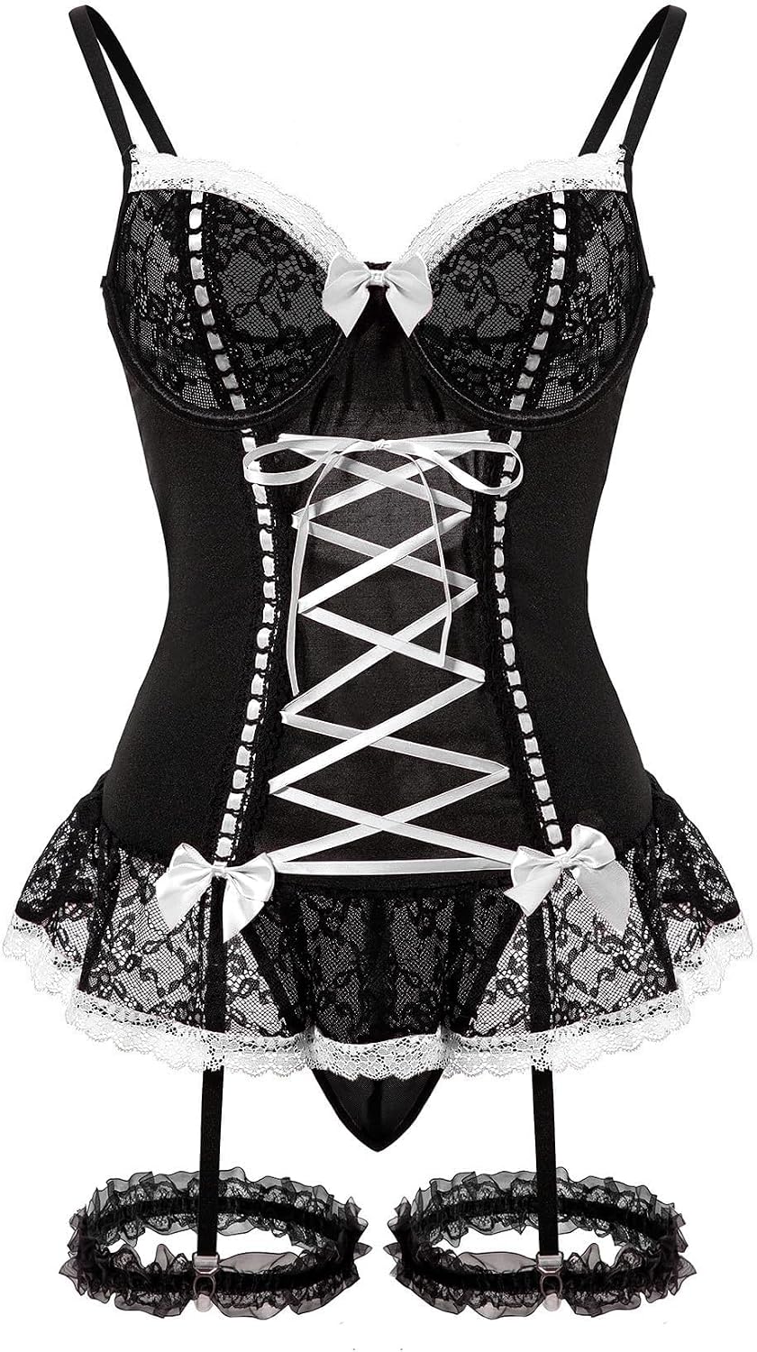 Black Red Lace Corset Set - Image 26