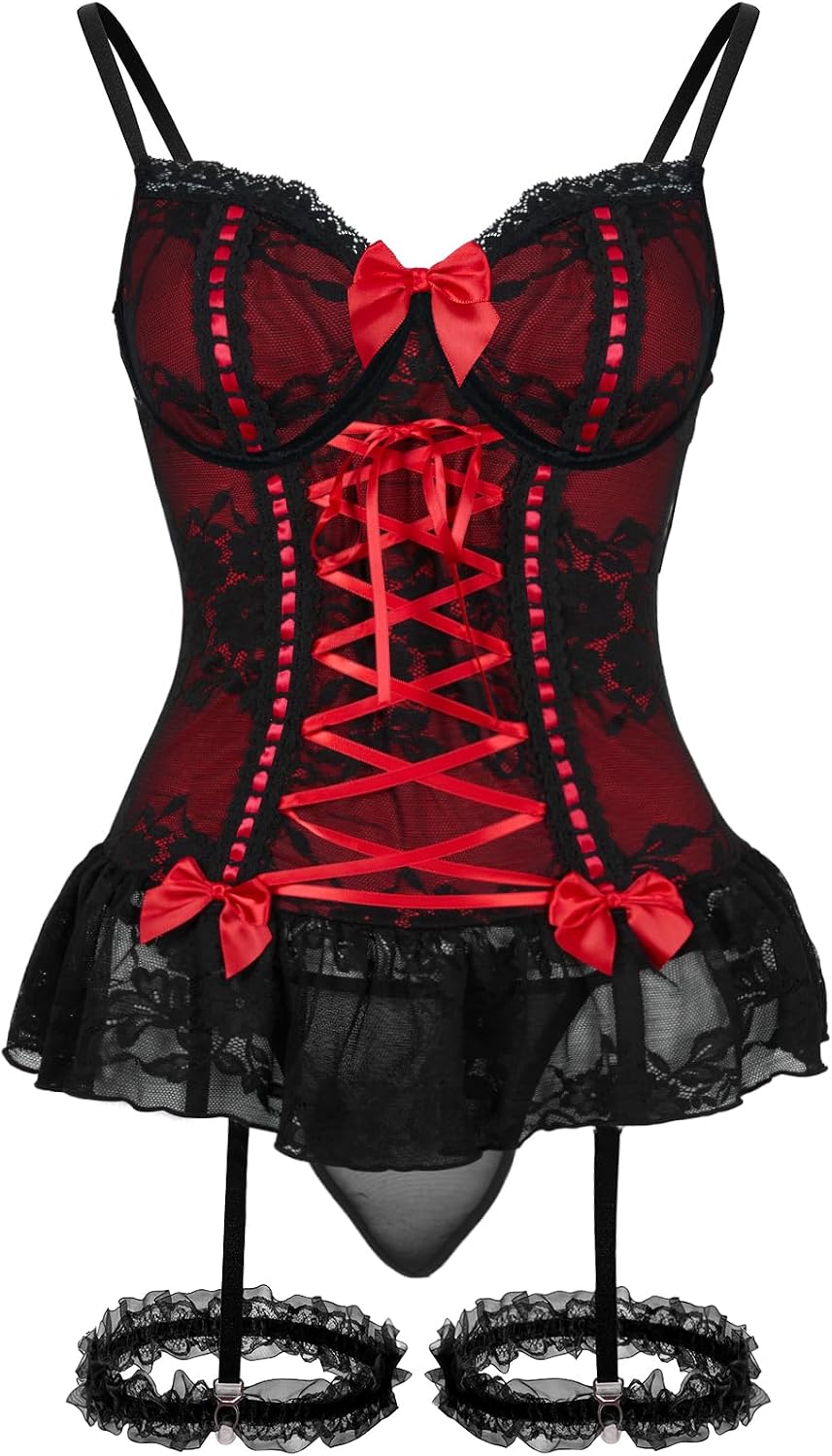 Black Red Lace Corset Set - Image 10