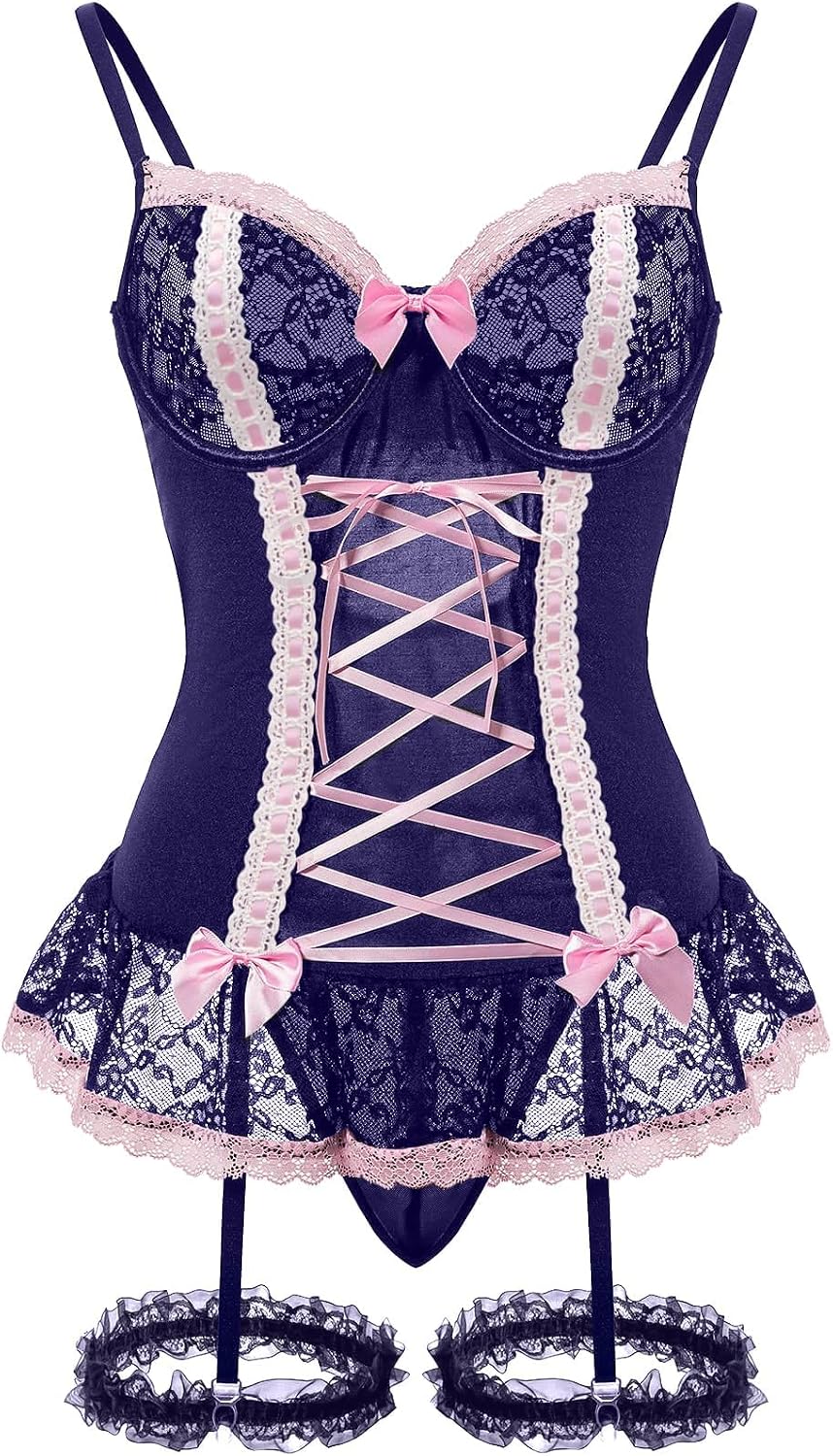 Black Red Lace Corset Set - Image 19