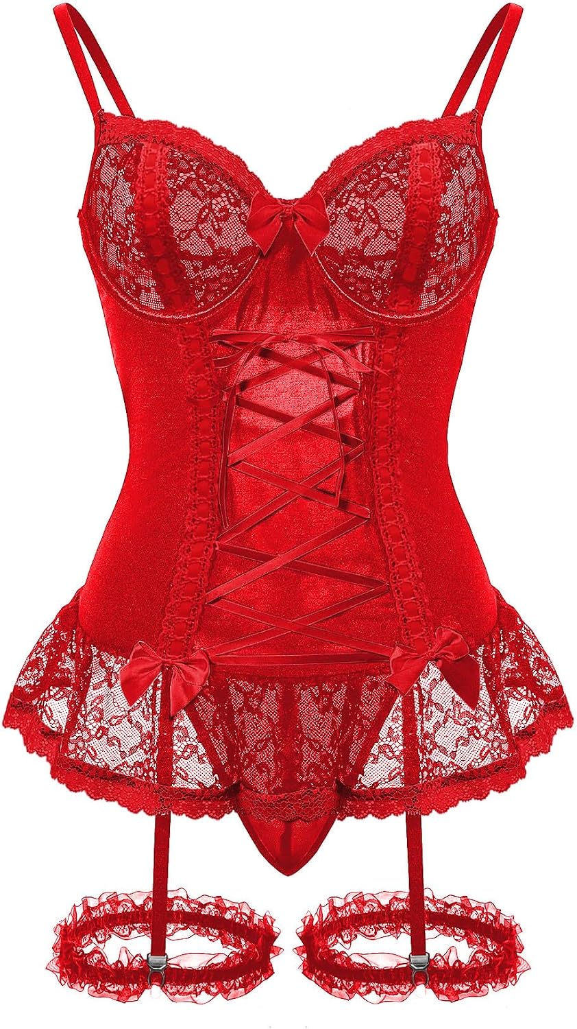Black Red Lace Corset Set - Image 15
