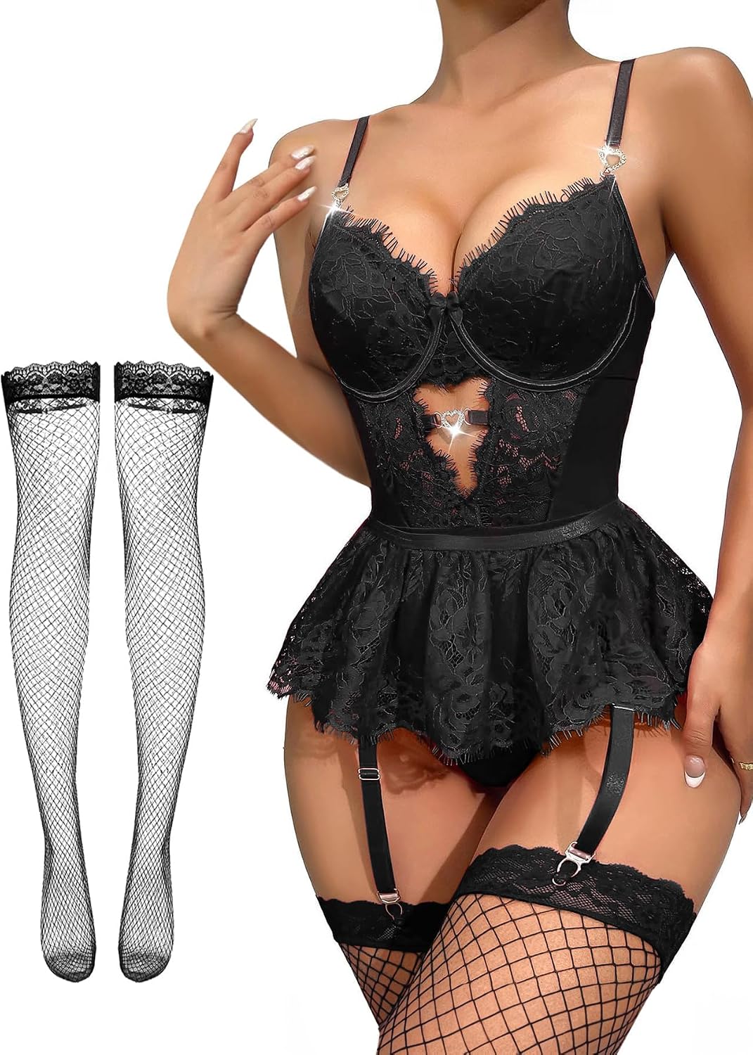 Red Lace Mesh Lingerie Set - Image 37