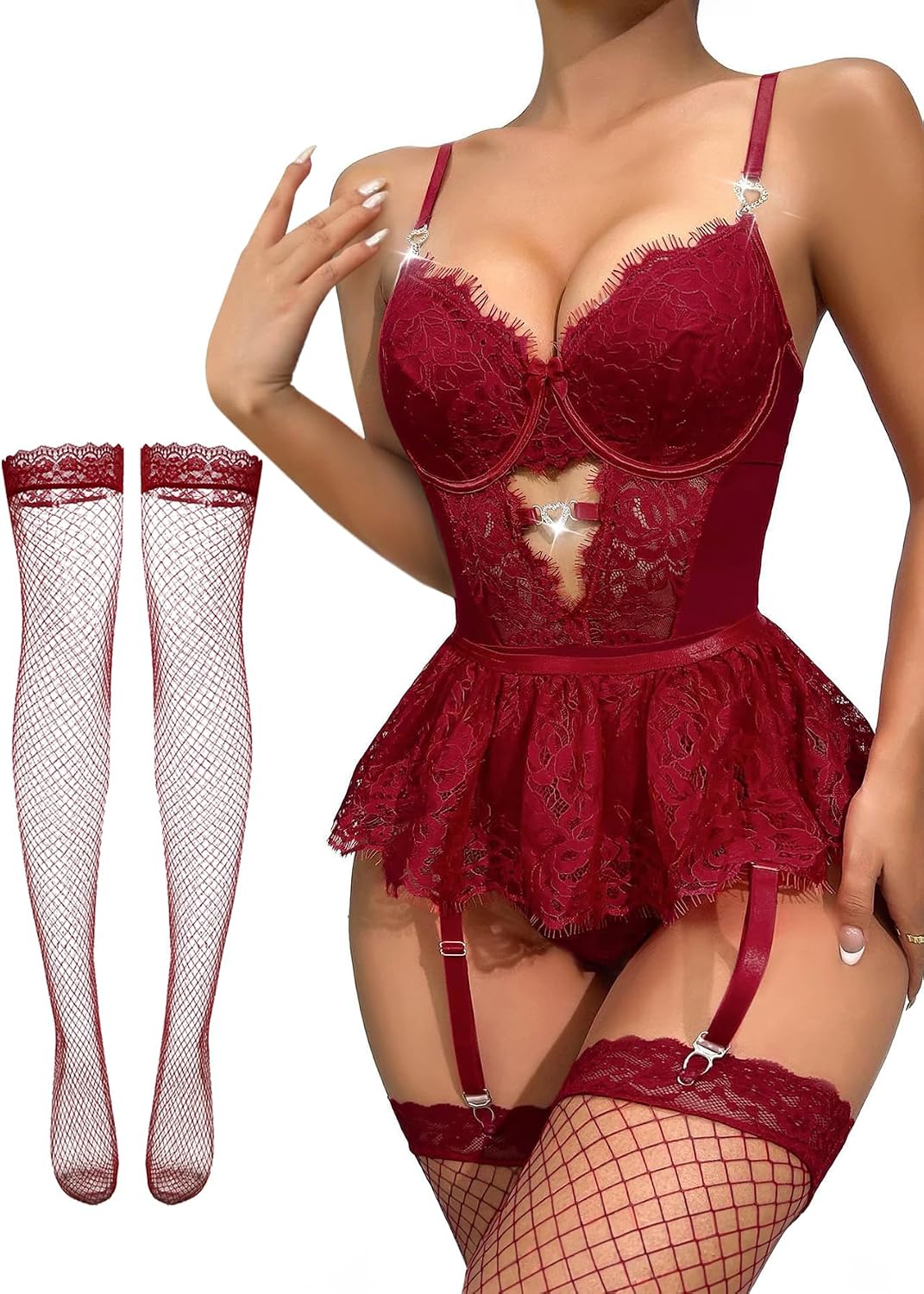 Red Lace Mesh Lingerie Set
