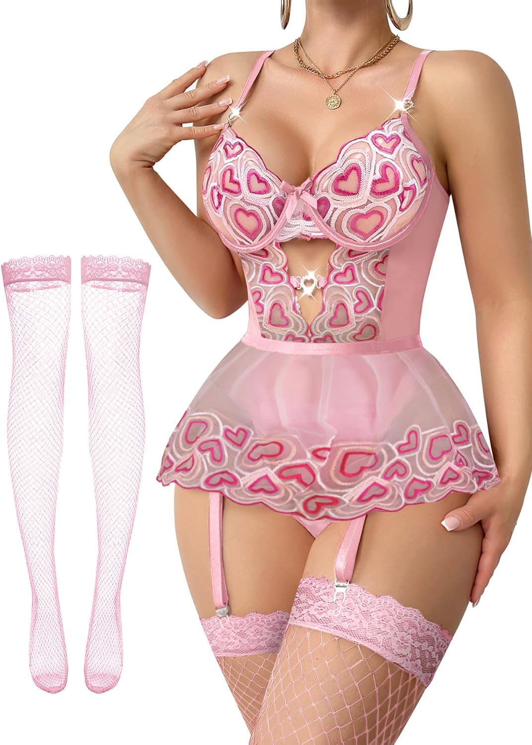 Red Lace Mesh Lingerie Set - Image 16