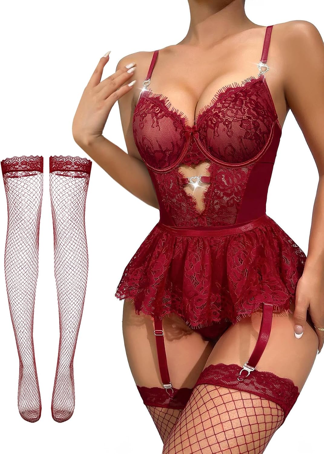 Red Lace Mesh Lingerie Set - Image 22