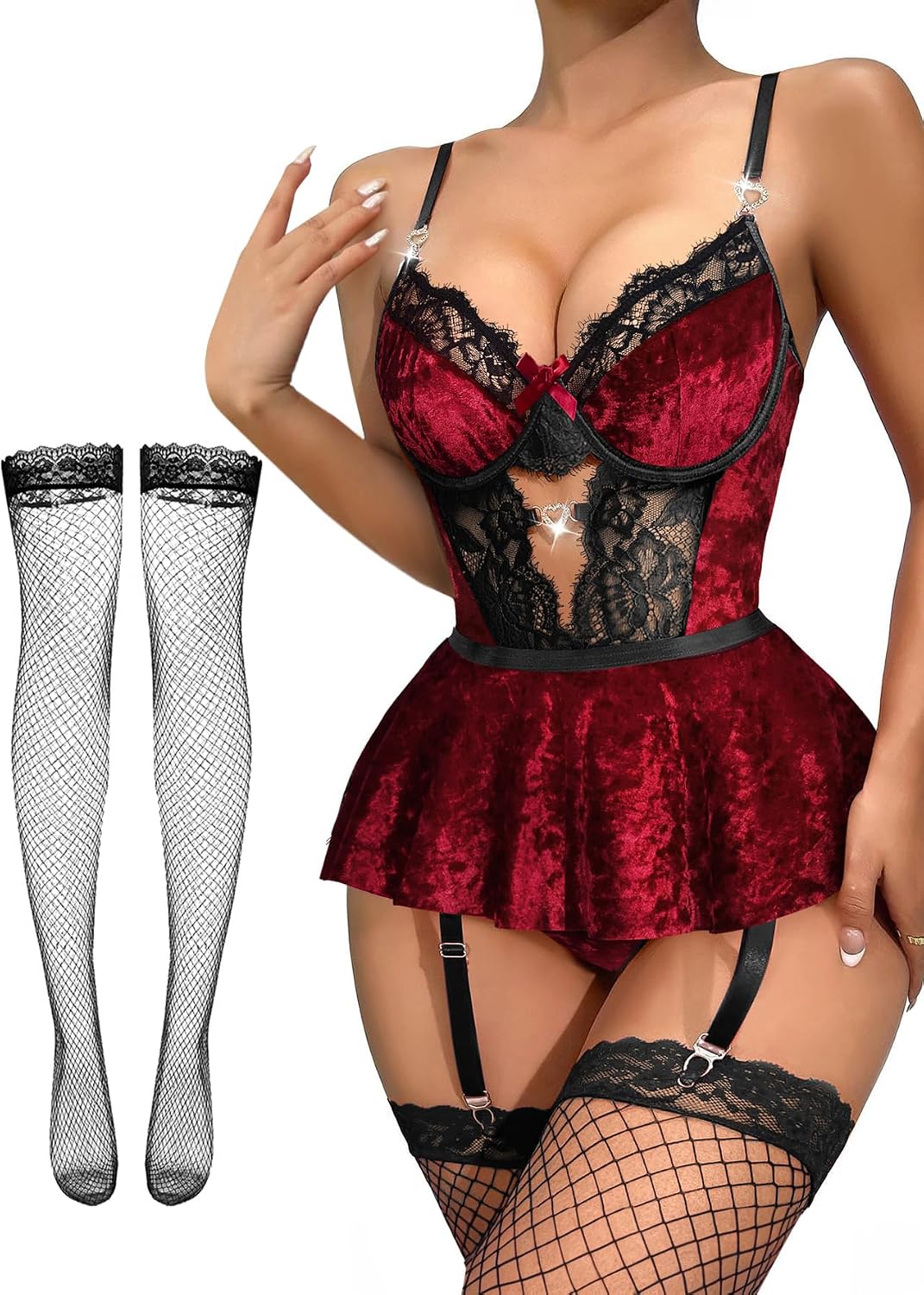 Red Lace Mesh Lingerie Set - Image 25