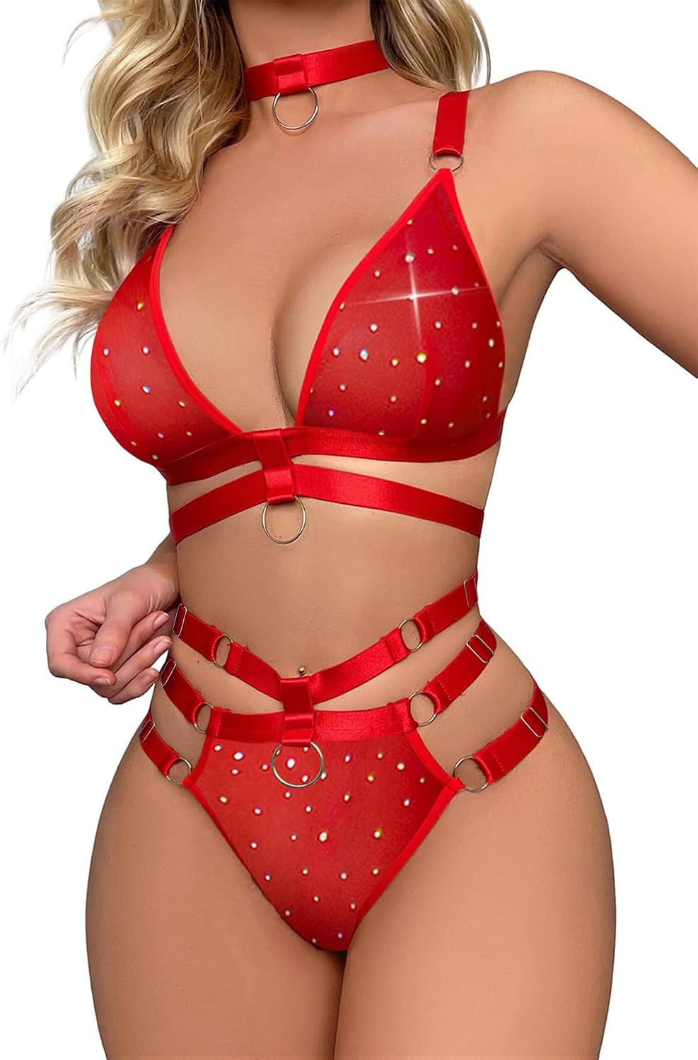 Black Strappy Lingerie Set with O-Rings - Image 8