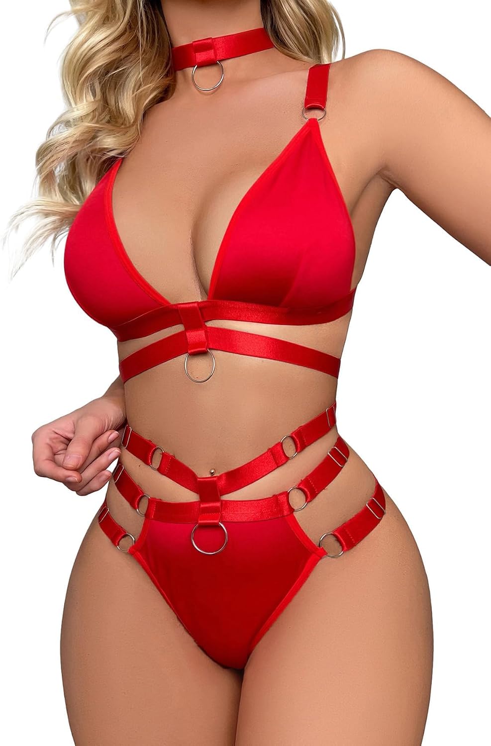 Black Strappy Lingerie Set with O-Rings - Image 11