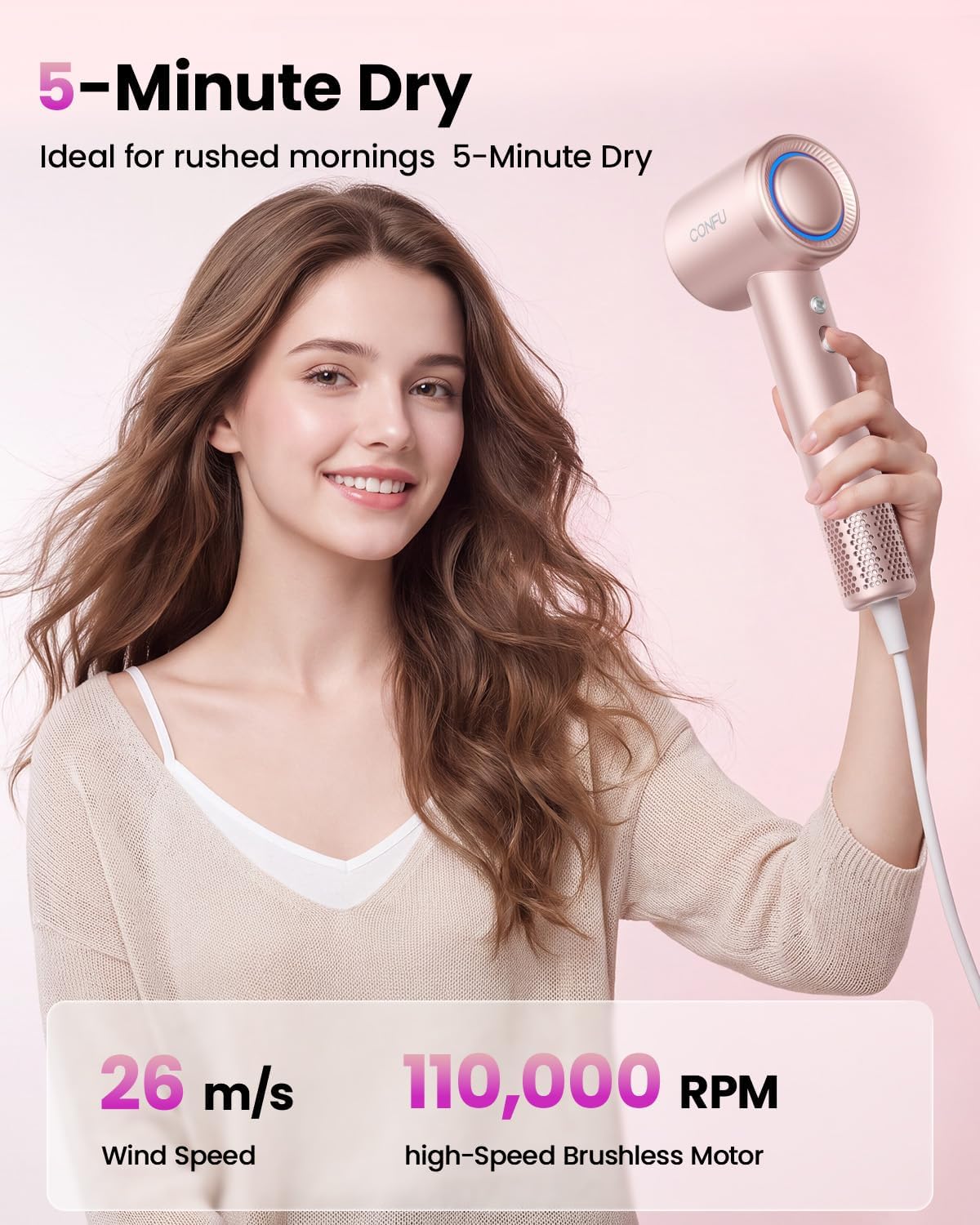 High-Speed Professional Hair Dryer with Diffuser - Ionic, for Curly Hair