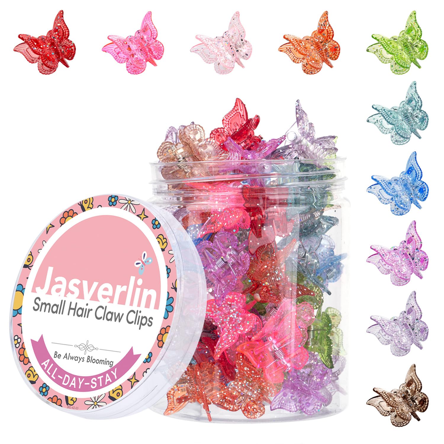 Glitter Butterfly Mini Claw Clips - 50-Piece