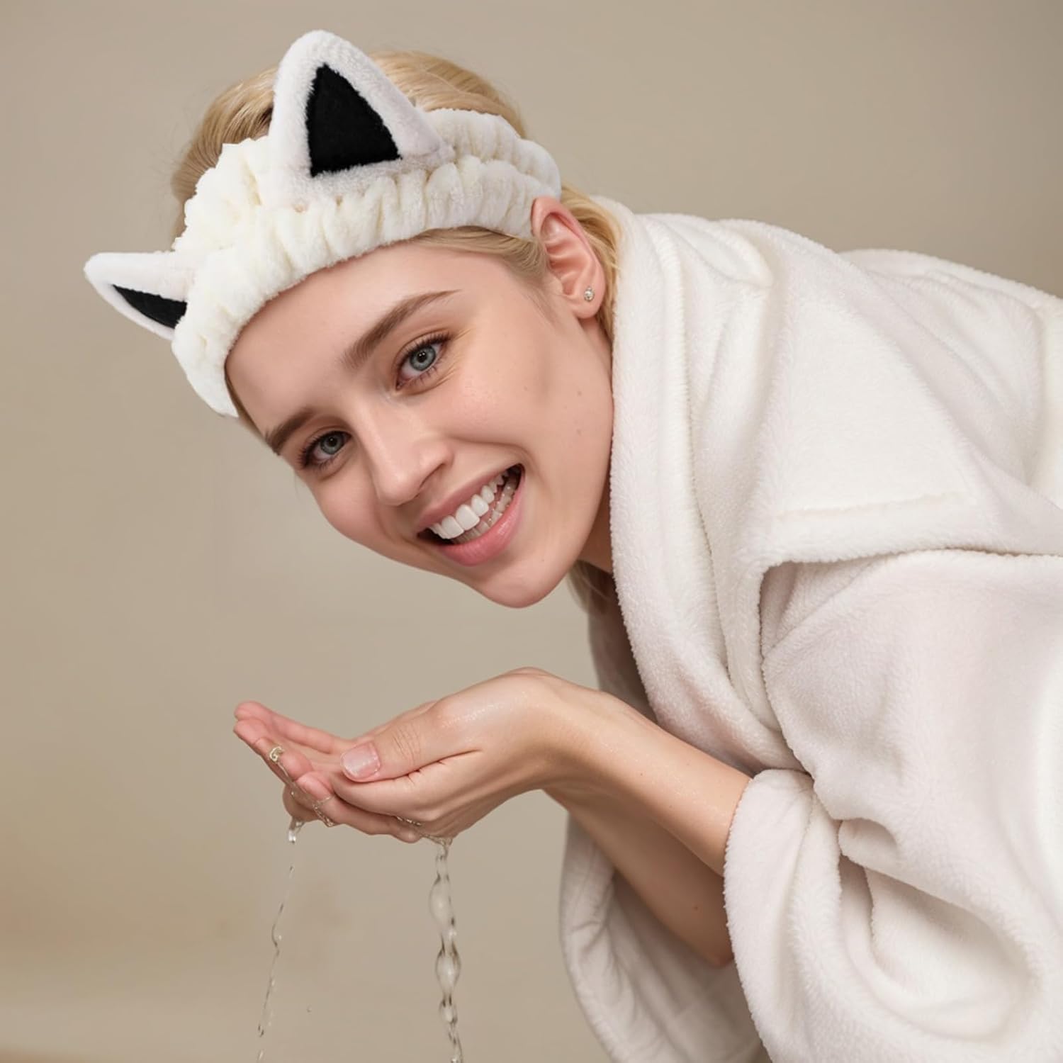 Cat Ear Spa Headbands in Coral Fleece - 2 Pieces