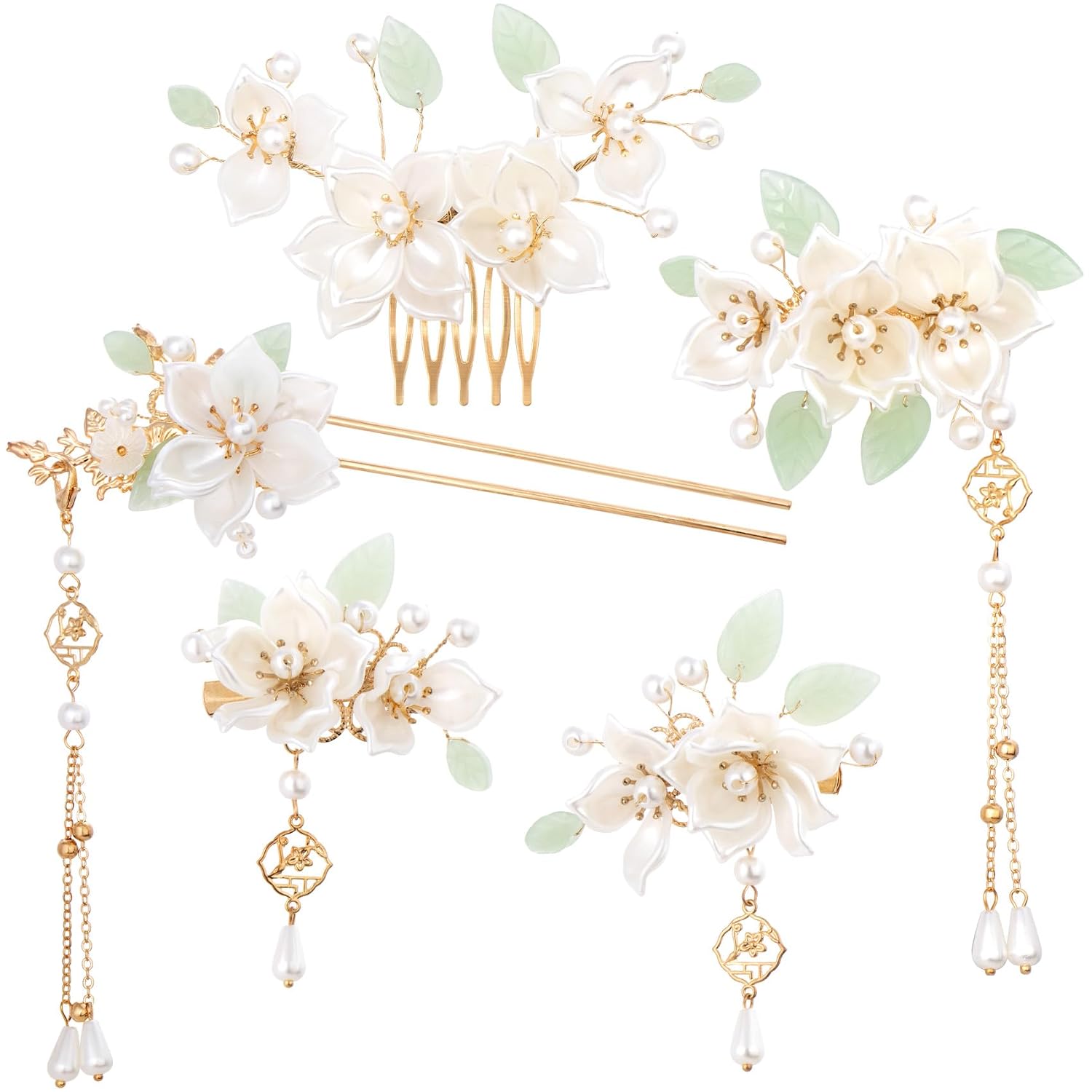 Flower Tassel Hairpin Set - 5-Piece
