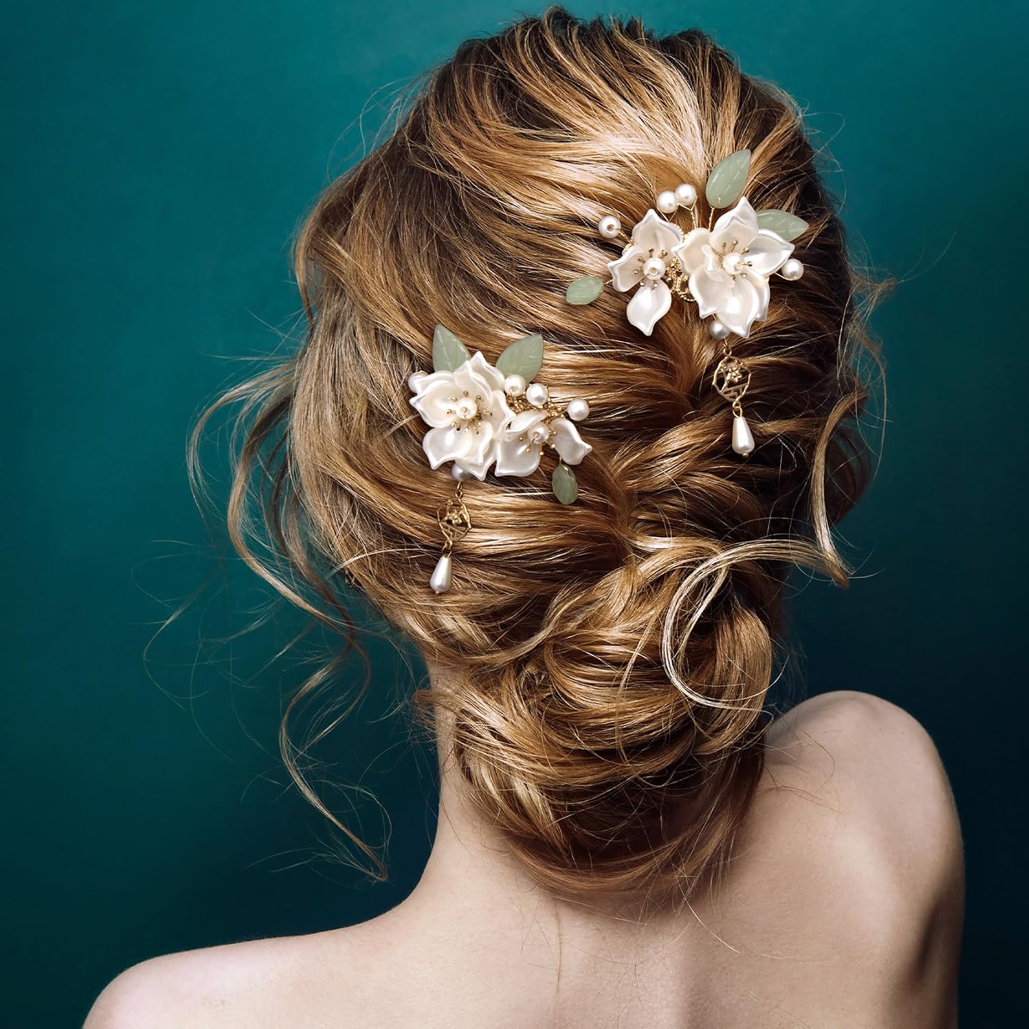 Flower Tassel Hairpins with Faux Pearls - 5 Pieces, Alloy, White