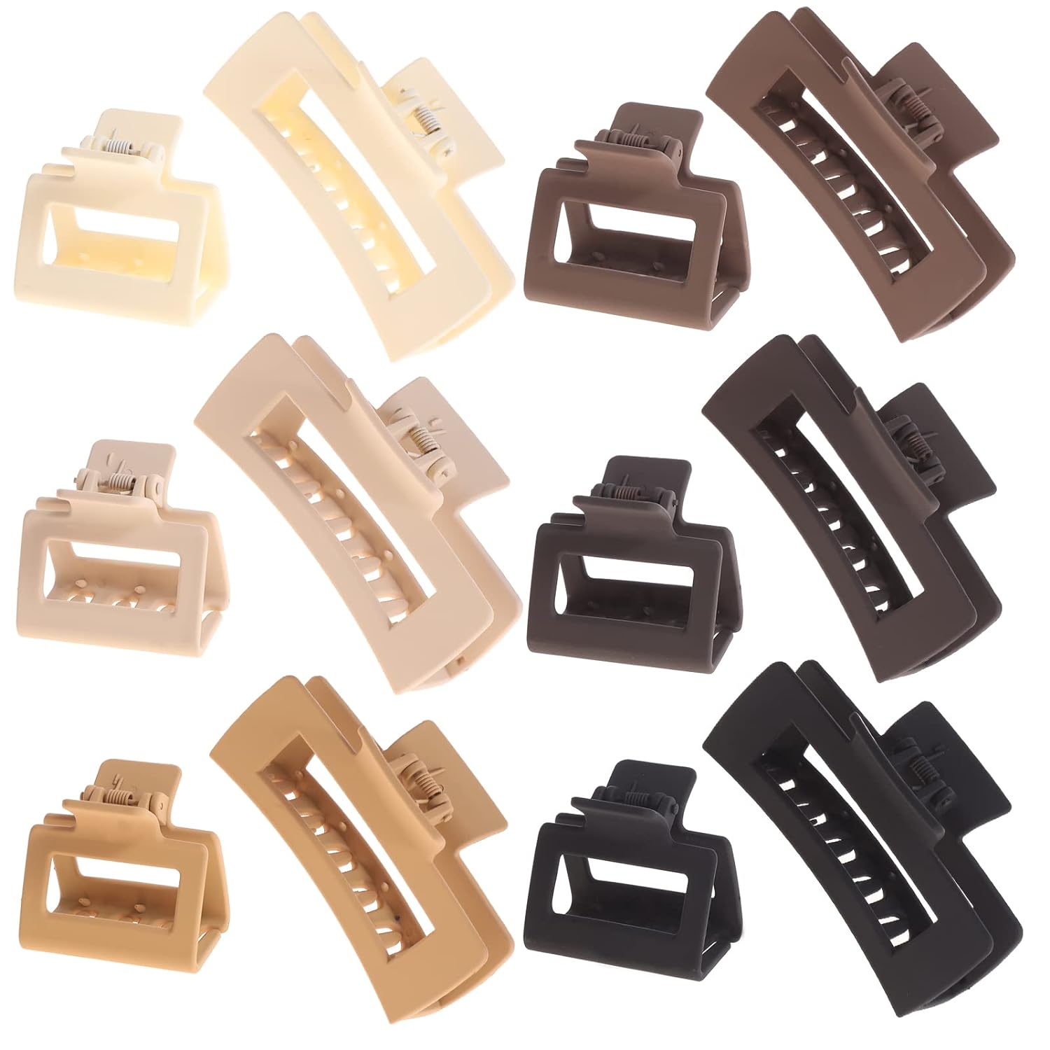 Matte Neutral Rectangle Claw Clips - 12-Piece