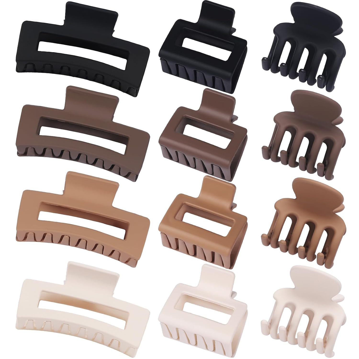 Matte Claw Clips in 3 Styles - 12 Pieces, for Thick, Thin and Curly Hair