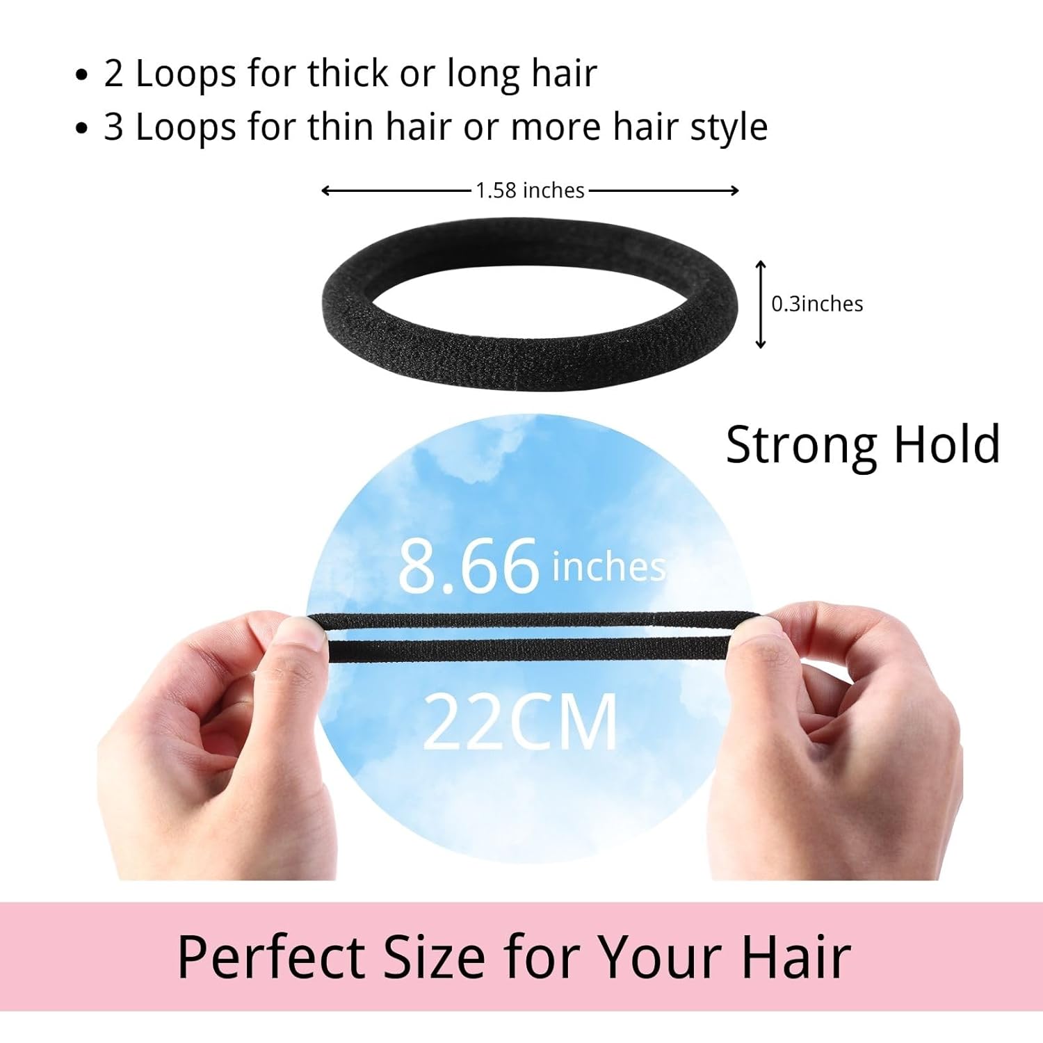 Seamless Nylon Hair Ties for Thick Hair - 120 Pieces, Black